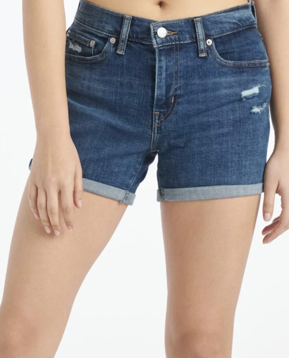 Levi's Jean Shorts Womens 32 Blue Mid Length Hawaii Ocean Distressed Denim